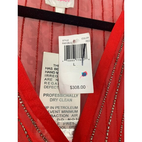 NWT Sheer Parker Red Sleeveless Beaded Silk V-Neck Top L $308 Holiday Xmas - Picture 2 of 7